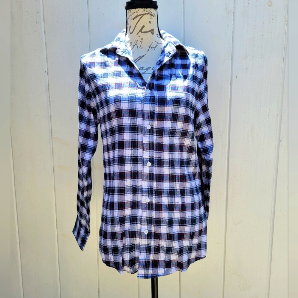 Haggar Women Fitted Flannel Shirt Button‎ Down Size S